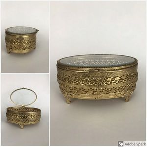 1950s Brass Trinket Box with Velvet Lining